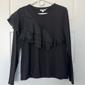 Chico's Ruffle Front Black Long Sleeve Top